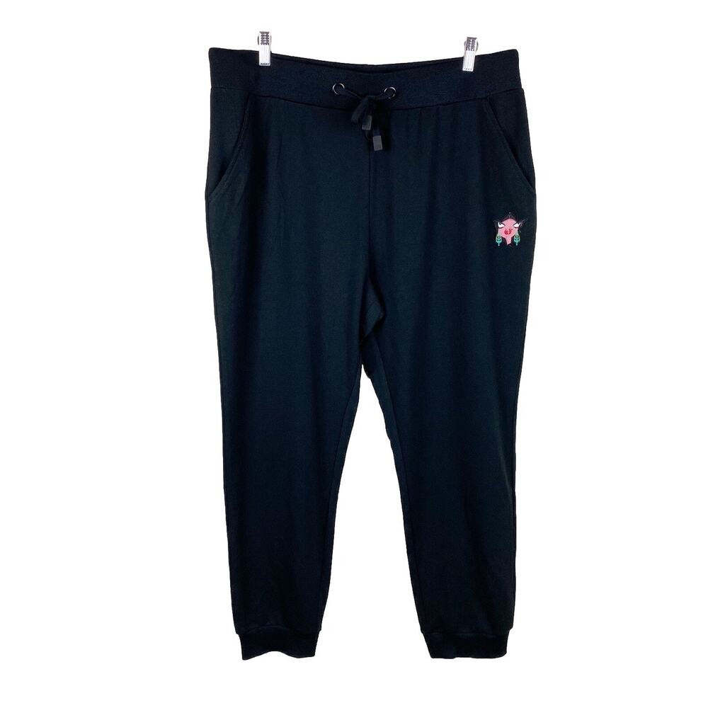 Badgley Mischka Womens French Terry Jogger Pant Black Sz 1X Lounge Athleisure